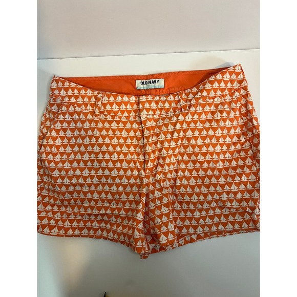 Old Navy Pants - Old Navy Womens Orange White Sailboat Print Chino Shorts Size 4 Nautical Summer